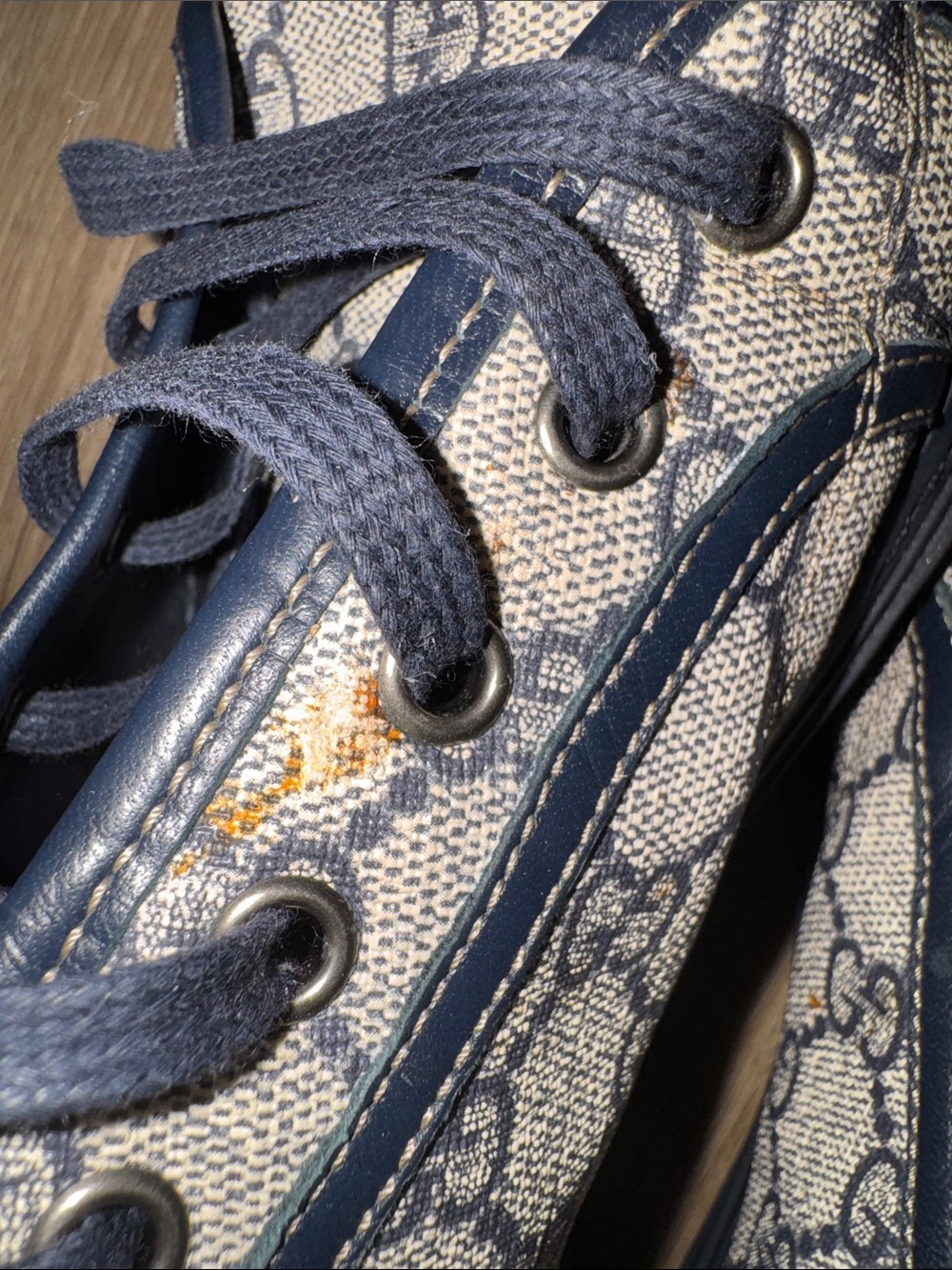 Gucci Men’s GG Monogram High-Top Sneakers in Beige and Navy - Picture 7 of 14